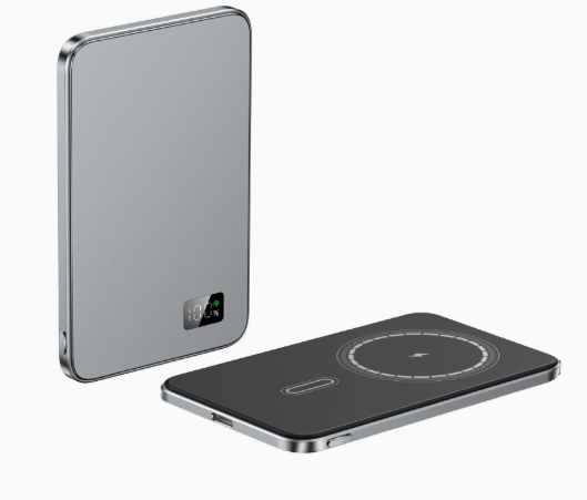 Slim gray magnetic power bank with alloy frame