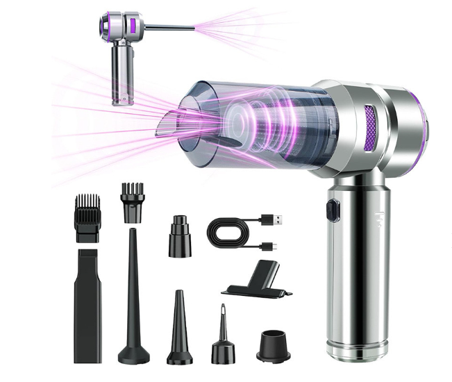 Cordless handheld car vacuum with nozzles and attachments