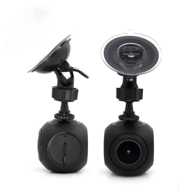 Mini Wi-Fi dash cam with suction windshield mount, front and back