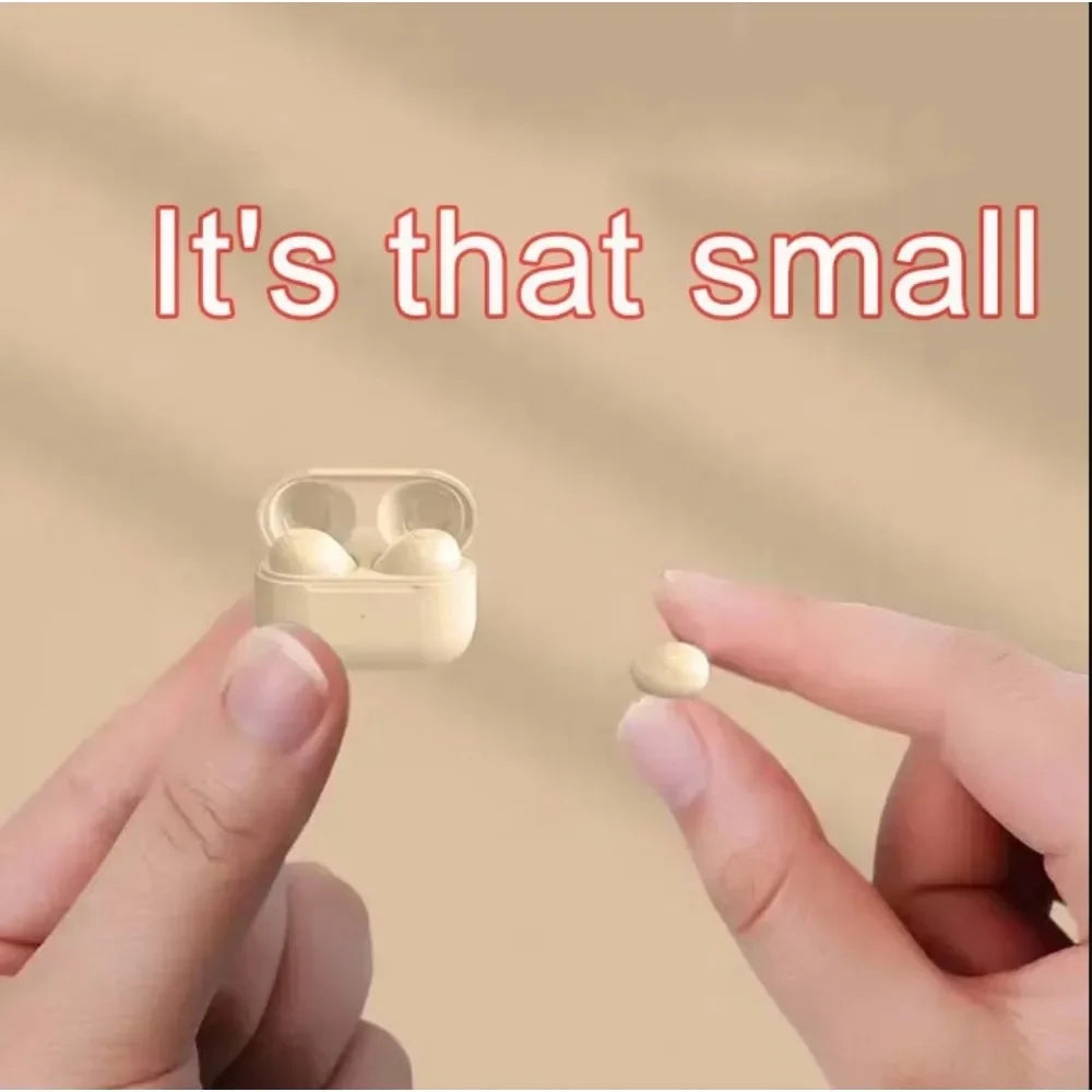 Tiny wireless sleep earbuds next to fingertips for size comparison