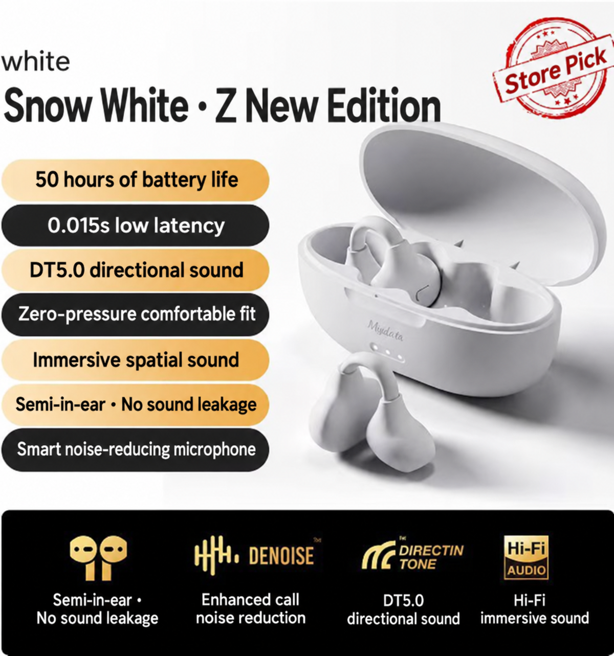Cool gray open-ear wireless earbuds and features