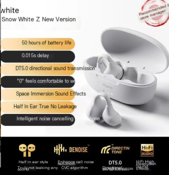 Cool gray open-ear clip-on wireless earbuds with case