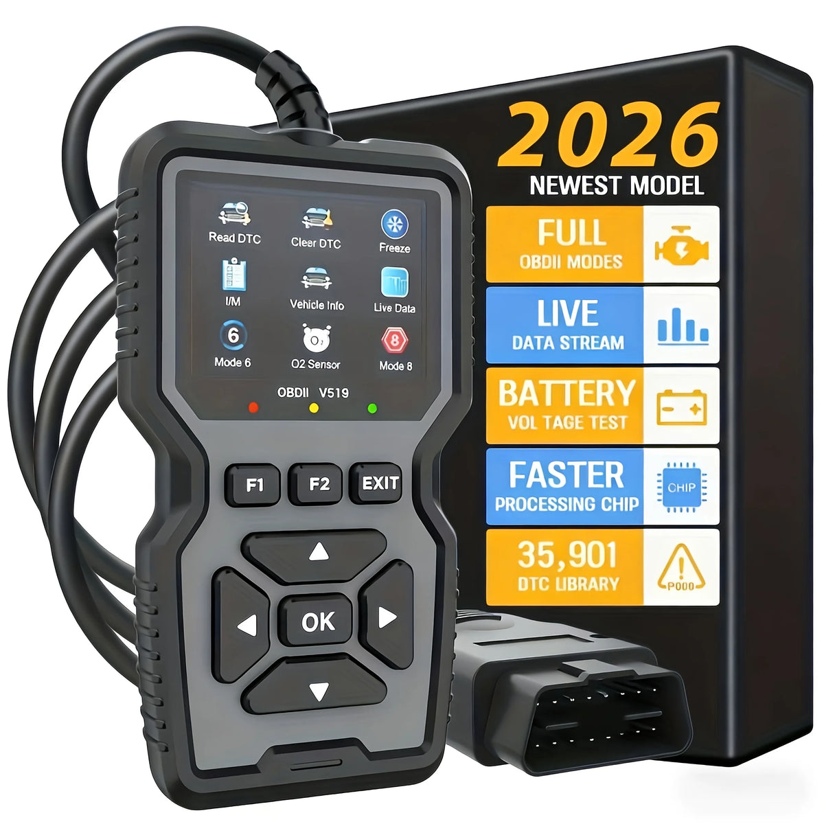 Gray OBD2 scanner with 2.8-inch color screen
