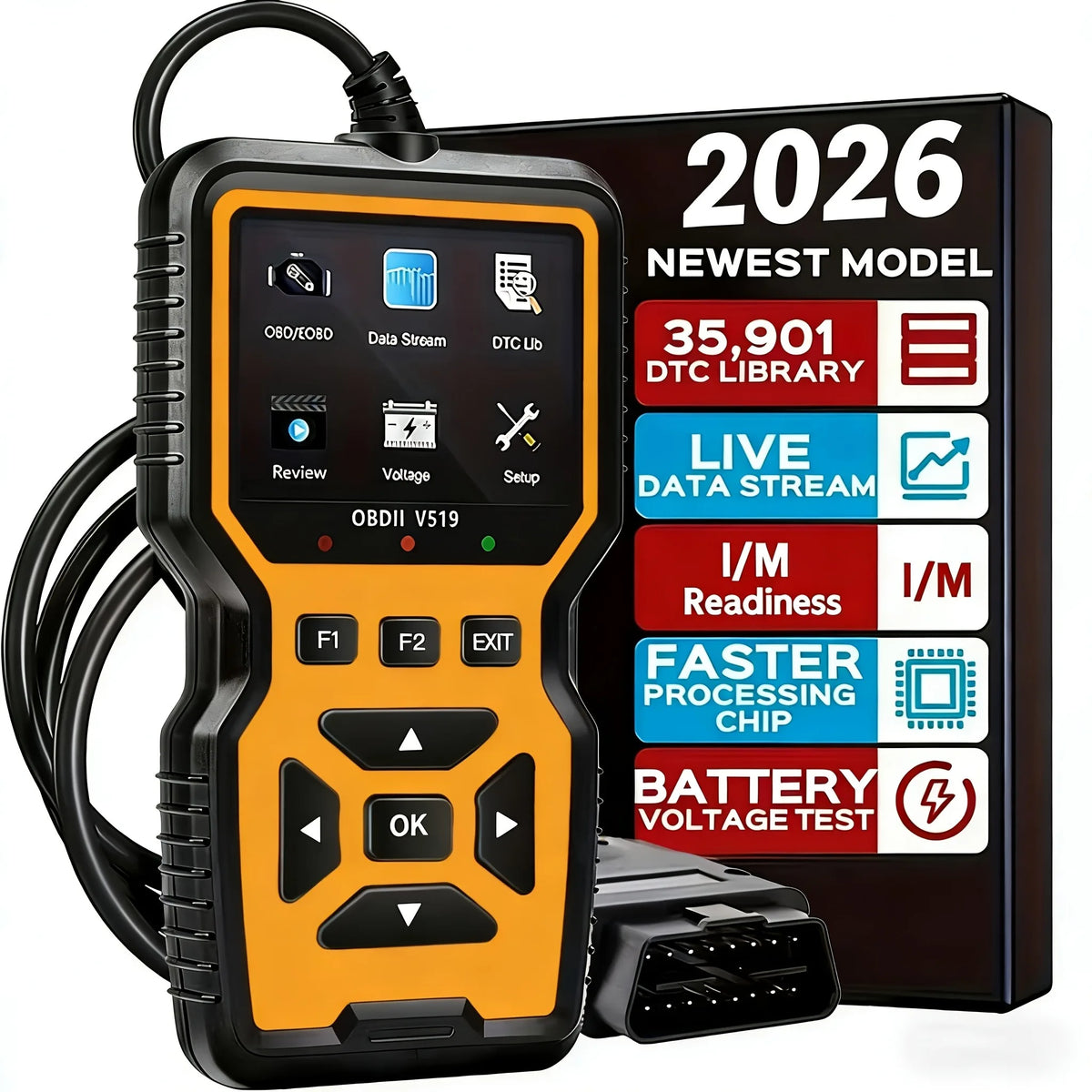Orange OBD2 scanner with 2.8-inch color screen