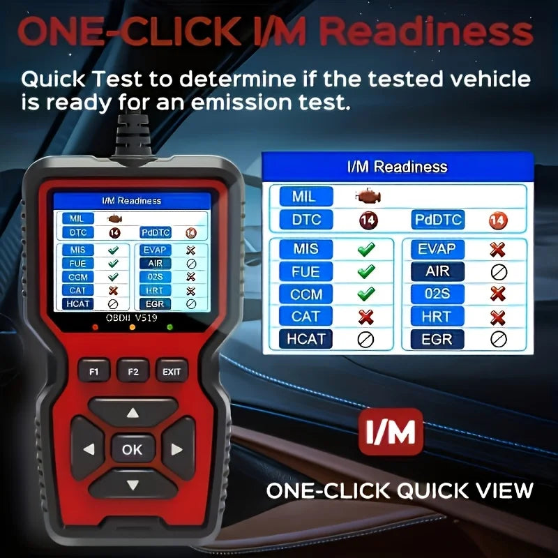 OBD2 scanner I/M readiness test screen